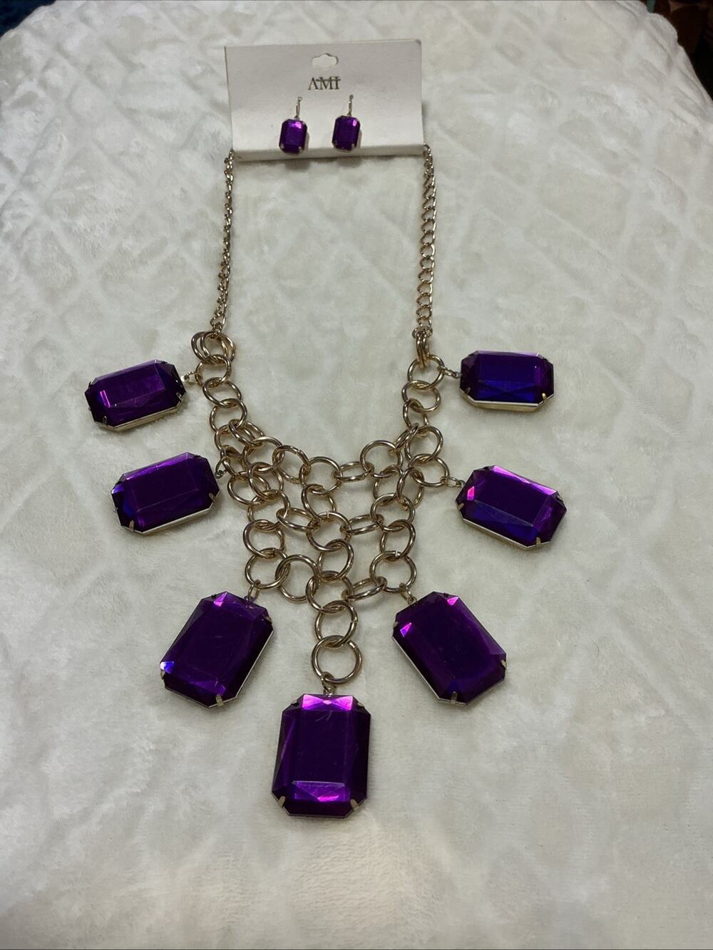 womens jewelry set necklace and earrings Purple And Gold NWT 3622